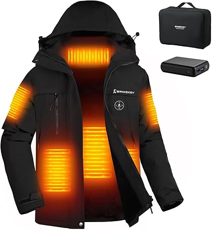 Giacca Riscaldata Donna con Cappuccio, Giubbotto Pile da Sci Riscaldato Invernale Impermeabile & Antivento con 12000mAh Batteria, 3 Livelli di Riscaldamento, 6 Zone di Riscaldamento Caldo Cappotti