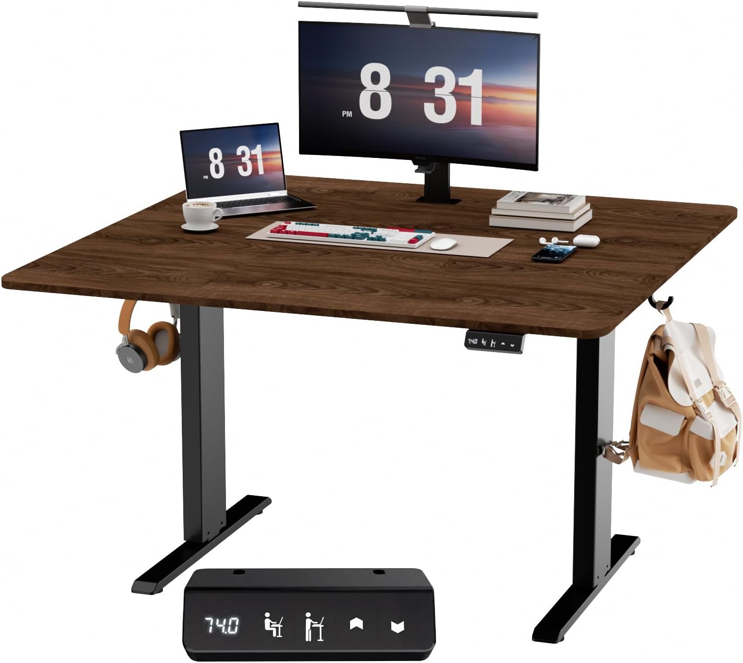 Devoko 120x60 cm Scrivania Regolabile in Altezza,Elettrica per Lavoro in Piedi, Ufficio e Casa, Standing Desk Scrivania Studio in Casa con Piano Assemblato, Bianco