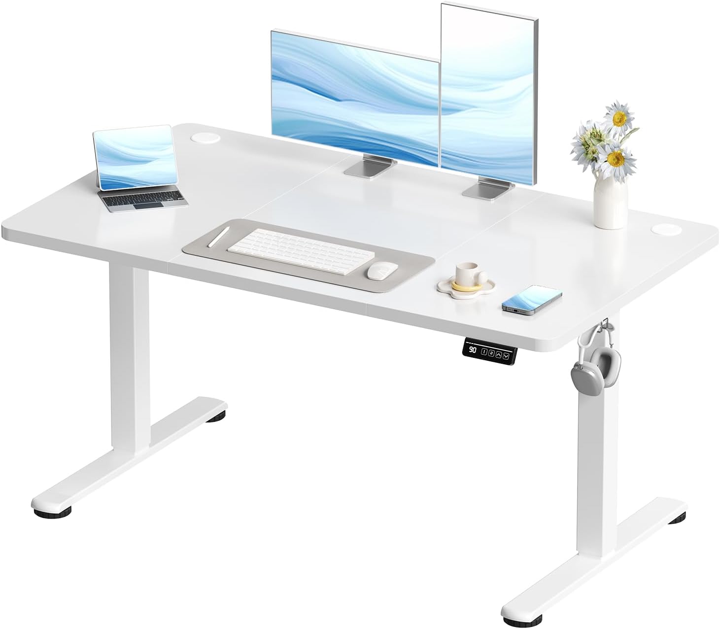 ErGear Scrivania Regolabile in Altezza per Ufficio e Computer 140 x 70 cm, Con Pannello Intelligente a 4 Memorie e Piano Assemblato