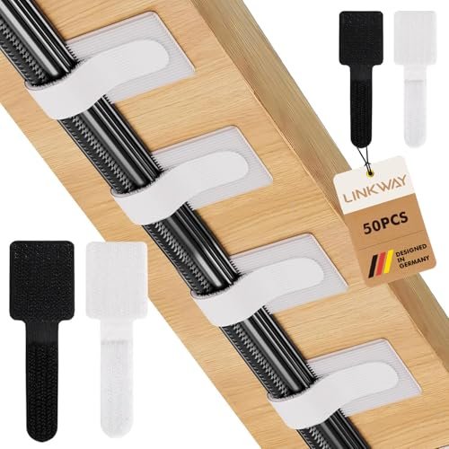 LINKWAY 50 pezzi scrivania per la gestione dei cavi, organizer per cavi sotto la scrivania, supporto per cavi in nylon riutilizzabile, supporto per cavi, comodino autoadesivo, cavi di ricarica