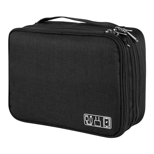 AiQInu Organizer Cavi Borsa da Viaggio Organizzatore Cavi 3 Strati Resistente All'acqua Portatile Porta Cavi Organizer per Caricatore, Chiavetta USB, Auricolare, Power Bank, Hard Disk, Scheda SD