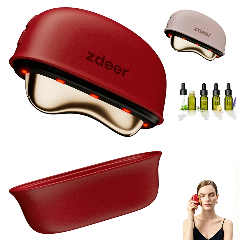 ZDEER GS5 Massaggiatore Elettrico Riscaldato per Gua Sha, Massaggiatore Viso e Collo con Vibrazione e Luce Rossa, Strumento per Rassodare la Pelle, Regalo per Donne e Mamme