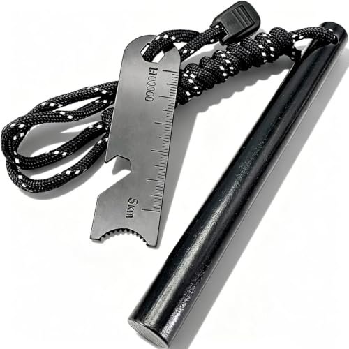Newaner XXL Firesteel Fire Starter, acciarino Campeggio pietra focaia con paracord, Raschietto in acciaio con scala e cavatappi, accenditori per campeggio, outdoor e sopravvivenza