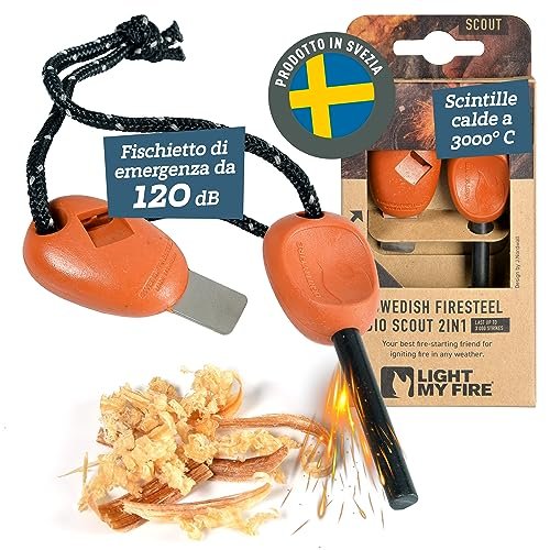 Light My Fire Acciarino per Fuoco Pietra Focaia Kit Sopravvivenza Militare Professionale SCOUT- Bushcraft Accessori - Kit Campeggio Accendi Fuoco - Fire Starter 2-in-1-3000 Accensioni,RustyOrange