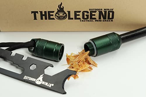 Outdoor Ninja The Legend Tactical Mini,Acciarino verde FireSteel per escursioni, bushkraft, trekking, incluso raschietto multifunzione, il kit di sopravvivenza perfetto