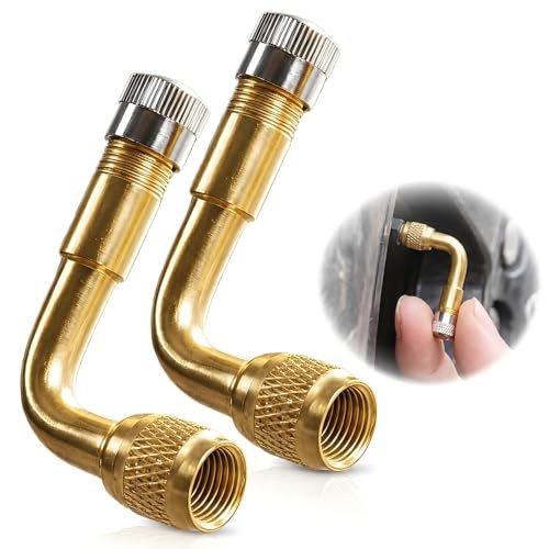 Terraxis 2 Pezzi Prolunghe per Valvola 90 Gradi in Ottone, Prolunga Valvola Pneumatici, Adattatore Valvola ad Angolo per Valvola Auto AV, Estensione per Auto, Moto, Bici, Scooter, Camper e Carriola