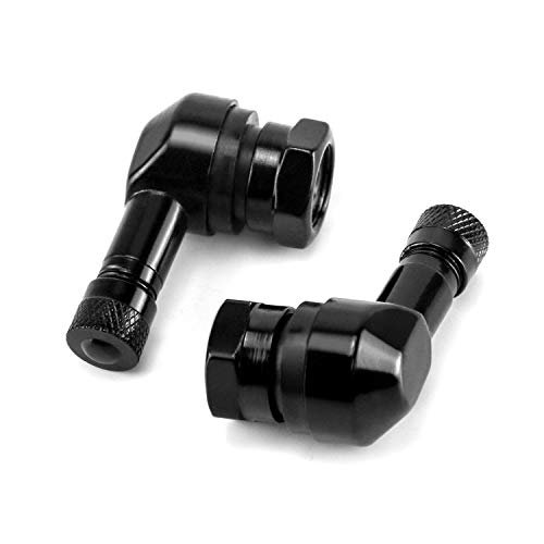 QWORK® Valvola del Pneumatico 90 Gradi, Lega di Alluminio Adattatore per Copri Valvole Moto, Nero, 2 Pezzi