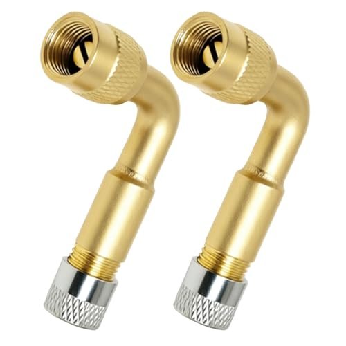 Volink 2 Pezzi Prolunga Valvola Pneumatico, Universale Estensioni Valvola in Rame 90 Gradi Auto H62 Ottone, Valvola A Gomito Moto Adattatore Valvola per Automobili, Camion, Moto, Biciclette Scooter