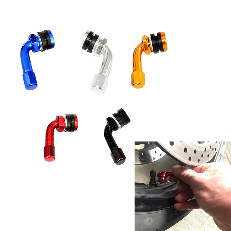 Estensione valvola pneumatici moto 90 gradi per steli pneumatici auto moto alluminio nero CNC