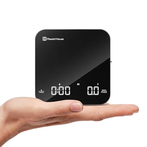 Bilancia Caffè Mini Ricaricabile con Timer, Maestri House per Espresso, Precisione 2kg/0,1g, Digitale Portatile con Timer Automatico - Nero & Argento
