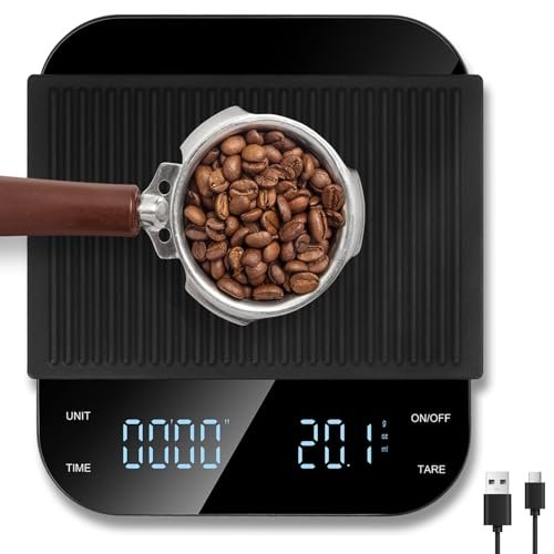 Vankarr Bilancia da Caffè con Timer, Bilancia Cucina Digitale Espresso, 3 kg/0,1 g, Bilancia da Cucina ad Alta Precisione con Display LED, Funzione Tara, Pulsante Touch