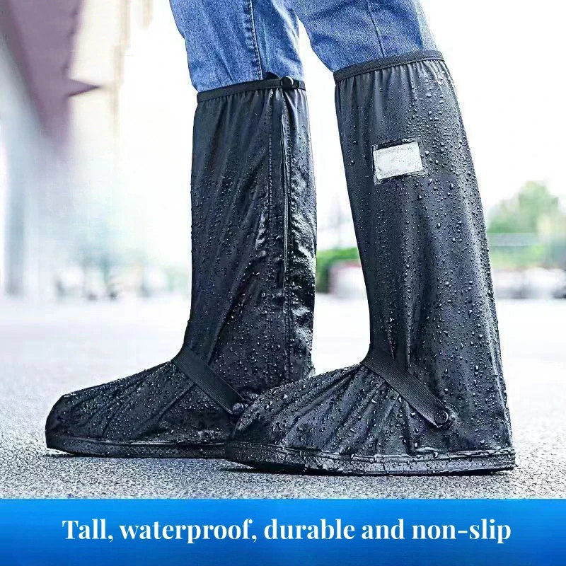 Copriscarpe Impermeabili Neri con Riflettore, Copriscarpe Alti Trasparenti Antipolvere per Moto e Bici, Copriscarpe Antipioggia Uomo Donna