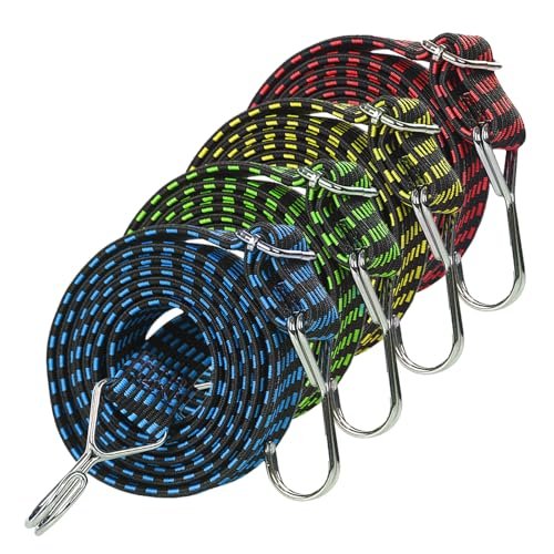 4 Pezzi Corde Elastiche Con Gancio, 1M Elastici Con Ganci Regolabili, Corda Elastica per Teloni, Cinghie Elastiche Con Ganci, Corda Elastiche, Elastici Per Portapacchi Bici Auto Campeggio Giardinaggio
