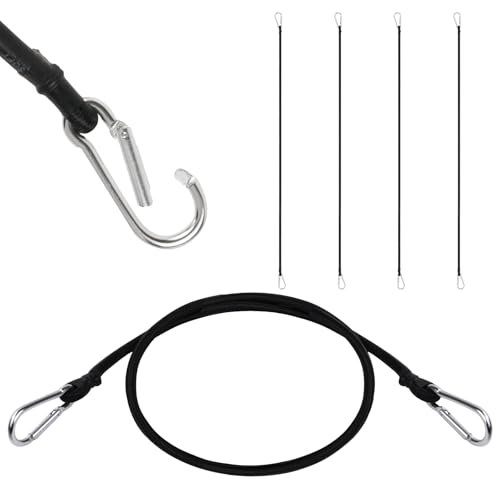 URAQT Corda elastica, 4 corde elastiche con moschettoni, tenditore elastico da 100 cm, trasporto in gomma elastica per valigie, ganci cinghia elastica per tendalini, teloni, campeggio, bagagli