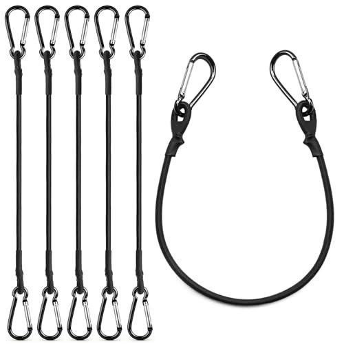 6 Corde Elastiche con Moschettoni da 30 cm,Corde Elastico con Gancio.Tenditore con Ggancio.Cinghie di Sicurezza in Gomma per Legare Bagagli, Tende da Campeggio, Teloni, Bici e Trasporto