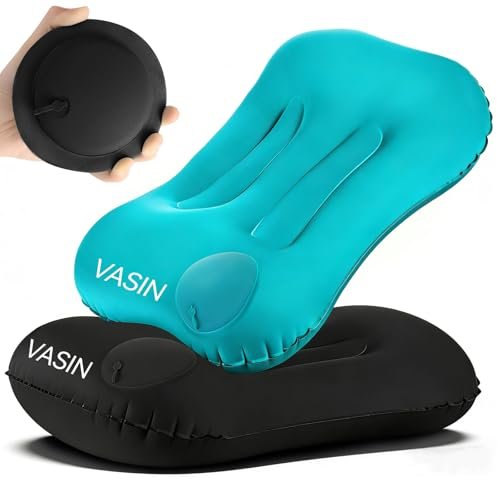 VASIN Cuscino Gonfiabile da Campeggio 2 Pezzi, Ultraleggero Cuscino Gonfiabile da Viaggio con Design Ergonomico a Curva, Cuscini Gonfiabili per Mare, Trekking e Escursionismo