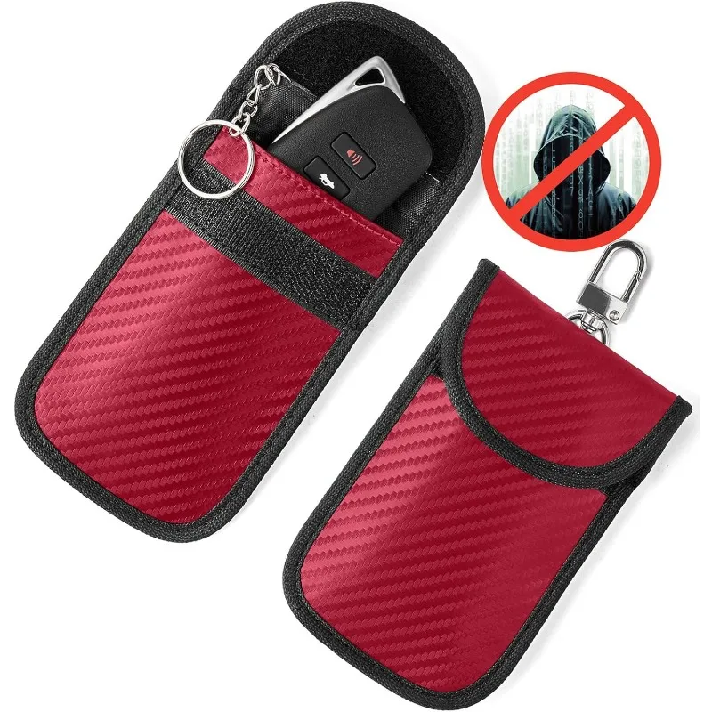 2 Pezzi Custodia Blocca Segnale per Chiavi Auto, Gabbia di Faraday, Sacchetto Blocco RFID per Chiavi Senza Fili, Accessori Auto (Rosso)