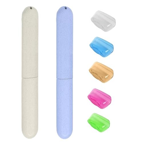 Aeuezxx Custodia per Spazzolino da Denti, 2 Pezzi Plastica Custodia Spazzolino e 5 Pezzi Copri Protettiva Spazzolino Portatile, Porta Spazzolino da Viaggio, per Viaggi in Famiglia