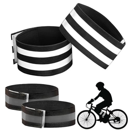 YIPFEN Set di 4 Fasce Riflettenti Elastiche, 2 per Braccia + 2 per Caviglie, Alta Visibilità 360°, Chiusura Regolabile e Striscia 2 cm, Leggere e Traspiranti – Ideali per Corsa, Bici e Sport Notturni