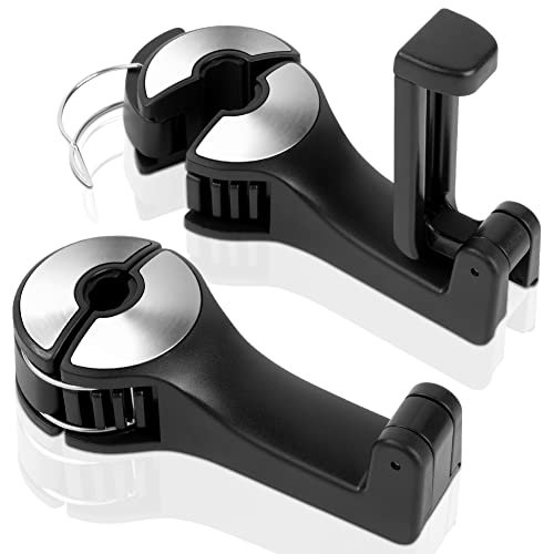 URAQT Ganci per Poggiatesta Auto, 2 Pezzi Supporto per Ganci per Auto 2 in 1, Universale Auto Poggiatesta Gancio, ganci poggiatesta sedile, Per Borse, Ombrelli, Vestiti, Portacellulare (Argento)