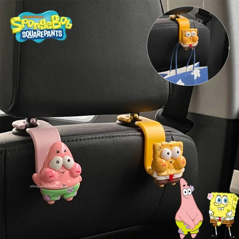 2 Pezzi Ganci SpongeBob Patrick per Poggiatesta Auto, Porta Borsa per Sedile Anteriore, Accessori Interni Auto, Ganci Appendiabiti Carini a Tema Cartone Animato