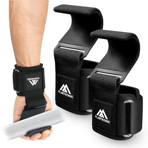 Flintronic Ganci per Sollevamento Pesi, Unisex Impugnature Rivestite in Gomma Antiscivolo, 8mm Supporto per il Polso in Neoprene, Di Allenamento In Palestra, Powerlifting, Deadlift, Shrugs