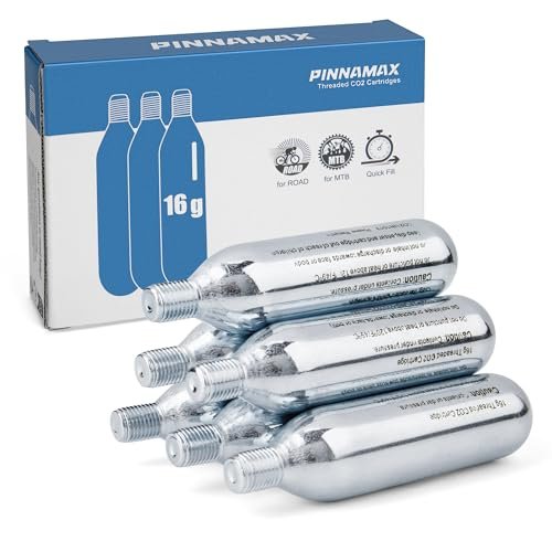 PINNAMAX Set di pompe CO2 per bicicletta – Gonfiatore CO2 con cartuccia CO2 da 16 g/25 g, compatto, leggero, compatibile con valvole Presta & Schrader, perfetto per biciclette da corsa e MTB, con