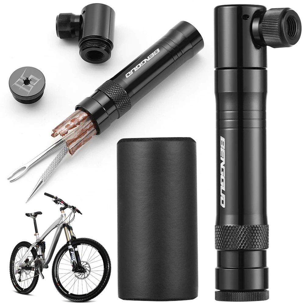 Pompa da bicicletta CO2 con kit di riparazione pneumatici tubeless Valvola Schrader e Presta Gonfiatore portatile per pneumatici Accessori per biciclette in lega di alluminio