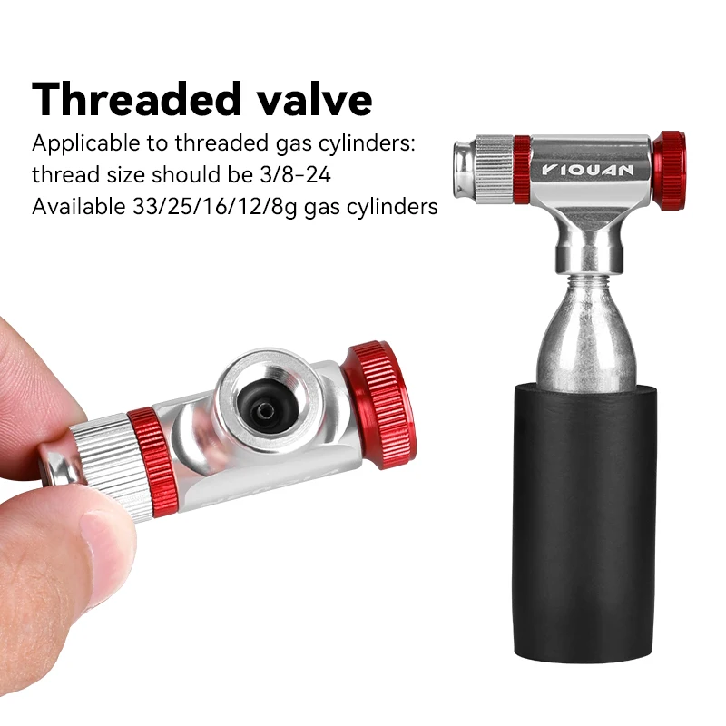 Gonfiatore per pneumatici per biciclette CO2 Pompe per CO2 Testa di gonfiaggio Strumento per pompa per pneumatici per bici in lega di alluminio Mini pompa per CO2 per bici Accessori per biciclette