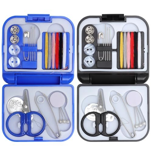 TMZELOA Kit Cucito 2 Pezzi Mini Set Cucito Portatile Piccolo Kit Cucito da Viaggio Compatto con Aghi, Fili, Forbici, Bottoni, Infila Aghi e Accessori Set Cucito Completo Principiante Famiglia Regalo