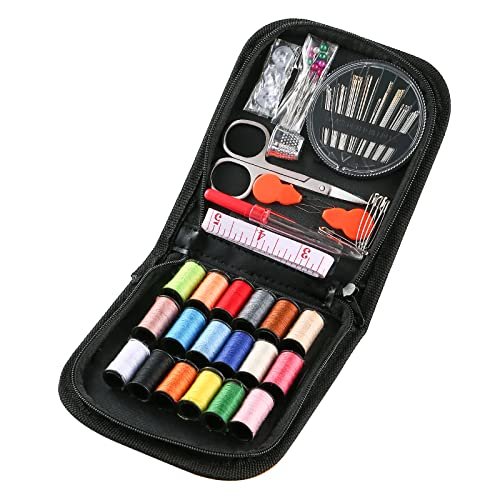 AUERVO Kit da cucito da viaggio, oltre 70 accessori da cucito fai da te, mini kit da cucito per casa, viaggi e emergenza, riempito con aghi da rammendo, forbici, ditale, filo, metro a nastro, ecc