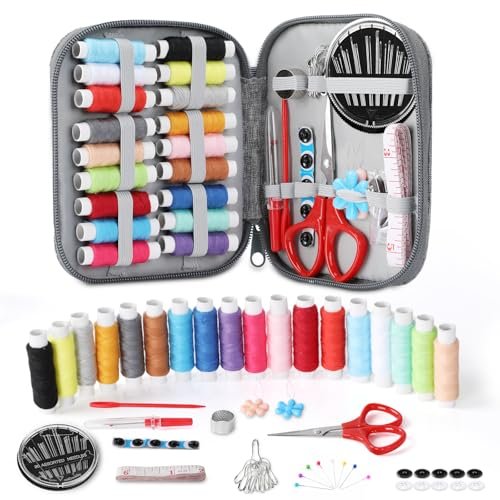 VynyQoo Kit da Cucito Professionale con 90 Pezzi Accessori Cucito, Mini Set Cucito da Viaggio Completo con Custodia per Trasporto, Kit per Ccucire per Principianti, Adulti, Emergenze
