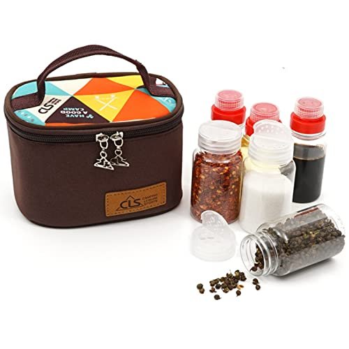 Joyeee Kit di spezie da campeggio vuoto, in plastica sicura, in PET, 3 bottiglie per spezie liquide da 76,5 g e 3 mini barattoli per spezie da 93,6 g, con borsa da viaggio, set completo, adatto per