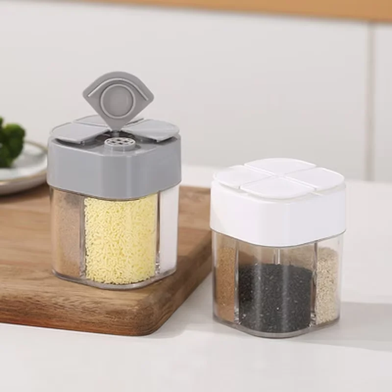 Contenitori per spezie da campeggio 4 in 1 in plastica con coperchio sigillato, kit da viaggio per spezie e condimenti per cucinare