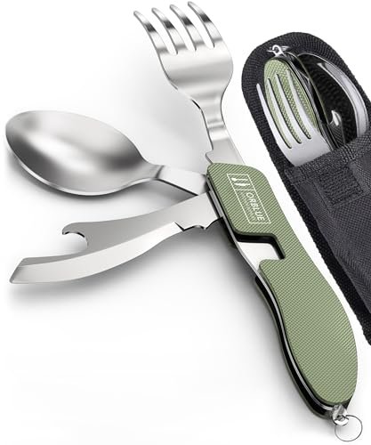 ORBLUE Posate da Campeggio Pieghevoli 4-in-1 (2 Pezzi), Kit Posate da Viaggio in Acciaio Inossidabile, Set Portatile con Forchetta e Cucchiaio, Ideale per Trekking e Bikepacking