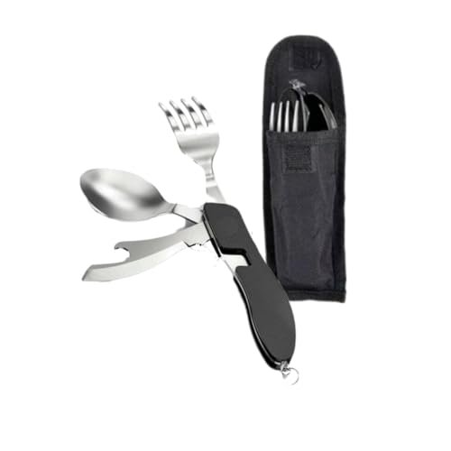 Posate Pieghevoli Campeggio Multiuso Picnic Escursioni Viaggi Portatili Acciaio Inossidabile Staccabili 5 in 1 Picnic Coltello Forchetta Cucchiaio Apribottiglie Apriscatole (N° 1 POSATA PIEGHEVOLE)