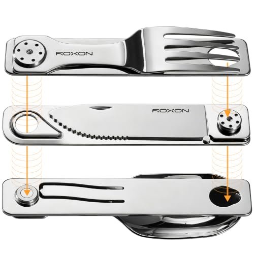 ROXON C1S – Set di posate pieghevoli 3-in-1 in acciaio inox per campeggio
