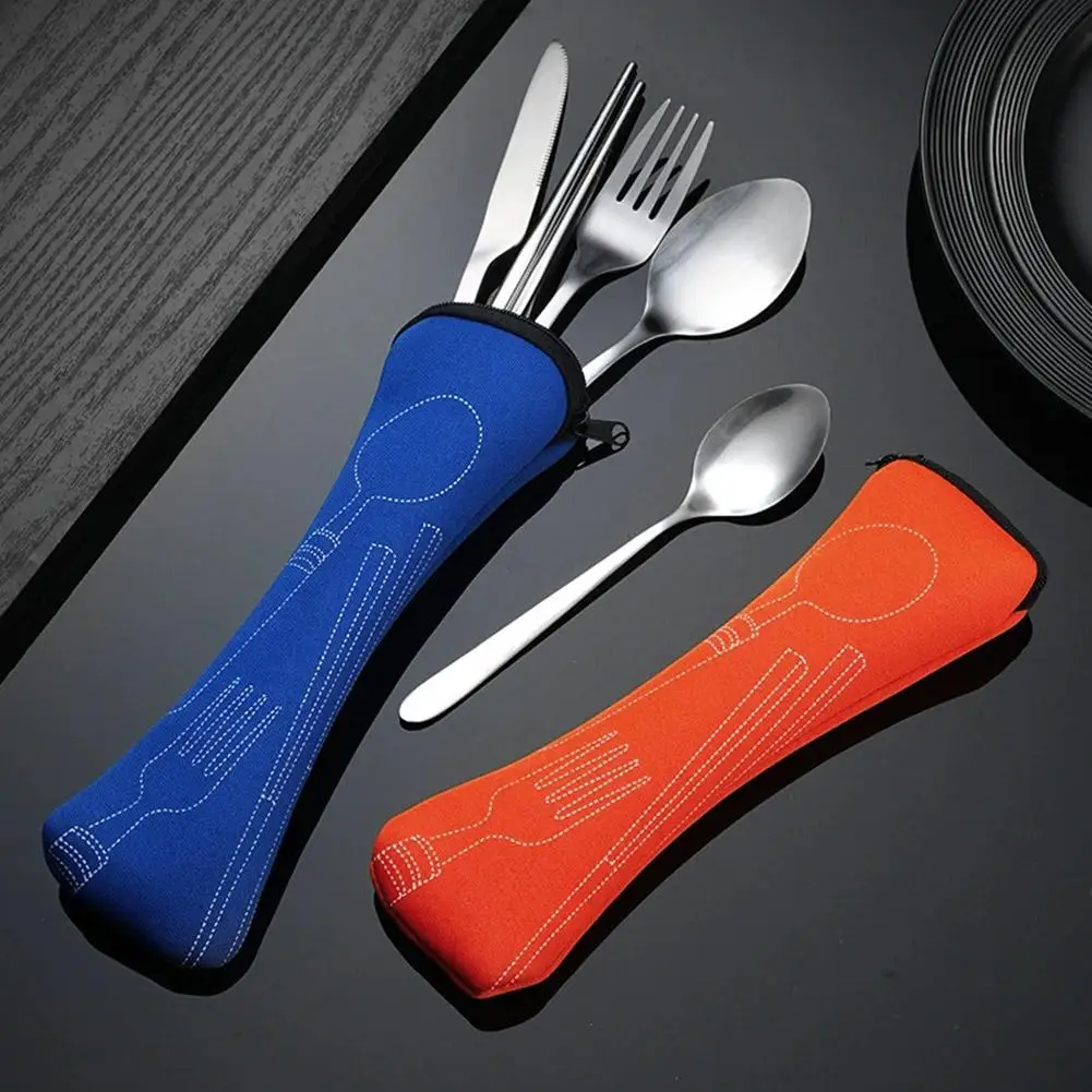 Set da Picnic Lavabile con Cerniera, Kit di Posate da Viaggio, Custodia Portatile per Cena, Utensili Domestici, Cucchiaio da Campeggio