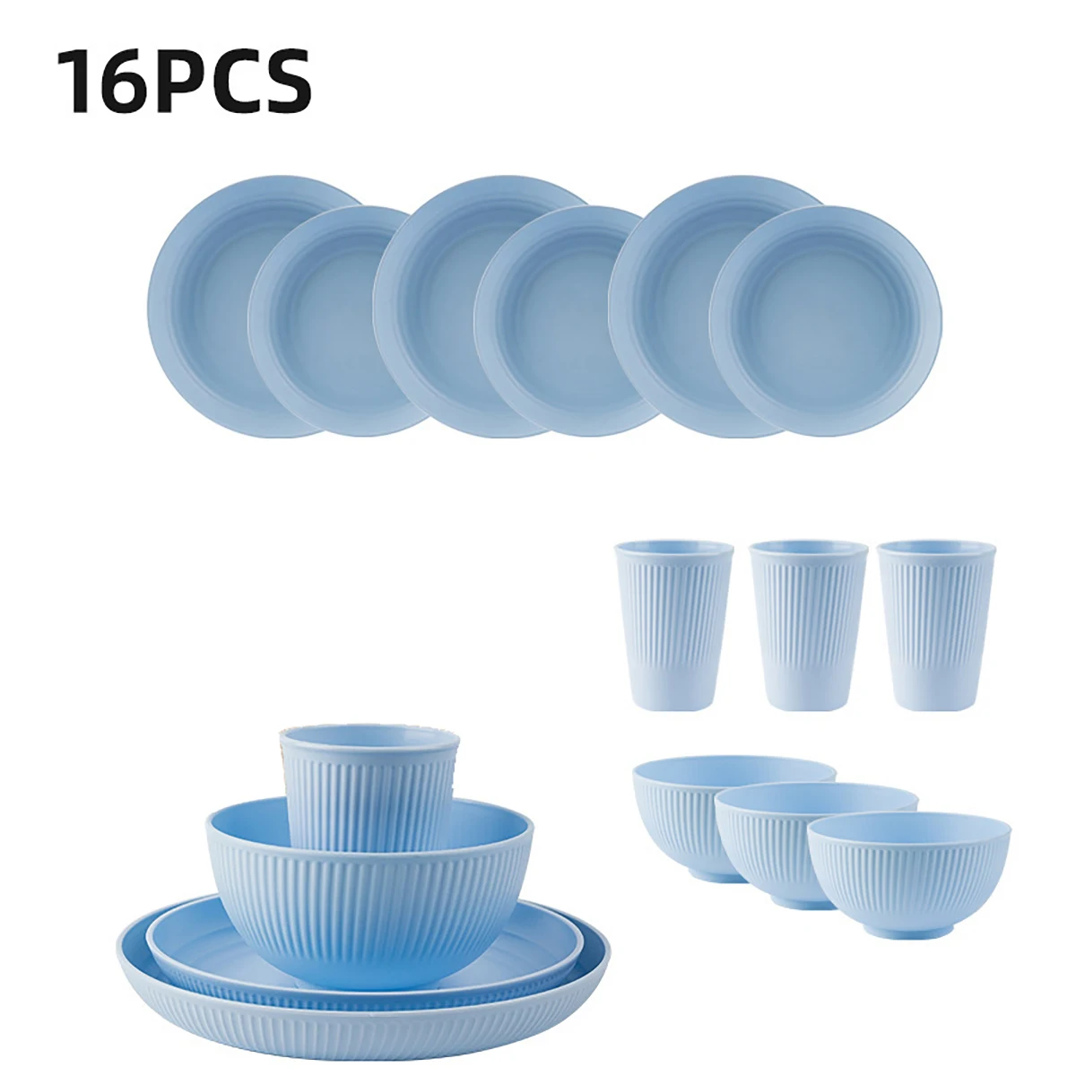 16 pezzi set da tavola in paglia di grano ciotola piattini set di piatti posate da picnic portatili coltello forchetta stoviglie nere piatti da campeggio completi