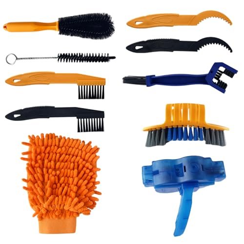 TERRARIDE Kit Pulizia Bici, 10 Pezzi Set di Spazzole per la Pulizia Della, Kit di Pulizia Della Bicicletta, per Catena Della Bici, Pneumatico, Pignone, Angolo da Ciclismo, Sporco