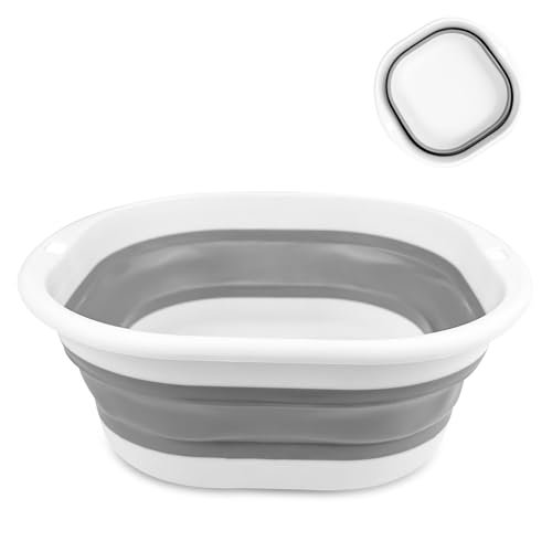 Chiluxendo Secchio Pieghevole, Bacinella Plastica Quadrata, Catino per Bucato, Secchiello, Silicone Lavabo, per Campeggio,Viaggio,Pesca,Camper,Pulizia della Casa (1, Grigio), 30.5 * 28 * 5CM