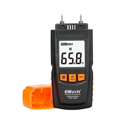 Elitech Misuratore di Umidità Igrometro Digitale Rilevatore di Umidità per Legno Muri Carta Bambù Pavimenti Pareti in Gesso, Sonda da 9,8 mm, Taratura Automatica, MOT-270W