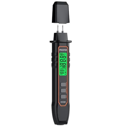 Proster Misuratore di Umidità per Legno Portatile a Penna, Igrometro Digitale a Puntali con 2 Modalità, 7 Scale di Calibrazione per Legno, Legna da Ardere, Muratura, Pareti e Pavimenti