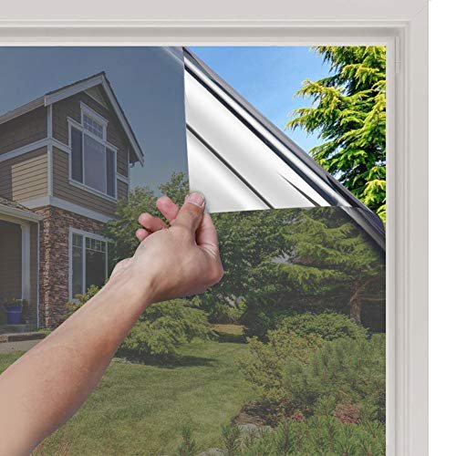 rabbitgoo Pellicola Specchio per Vetri Finestre 44.5x200cm Argento, Pellicola Oscurante Vetri Finestre Anti UV, Pellicole Privacy Unidirezionale Anti Sole e Calore Adatto per Ufficio Casa