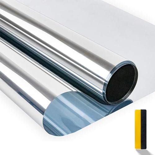 Zindoo Pellicola per Vetri Finestre Effetto Specchio Argento 44.5x200cm