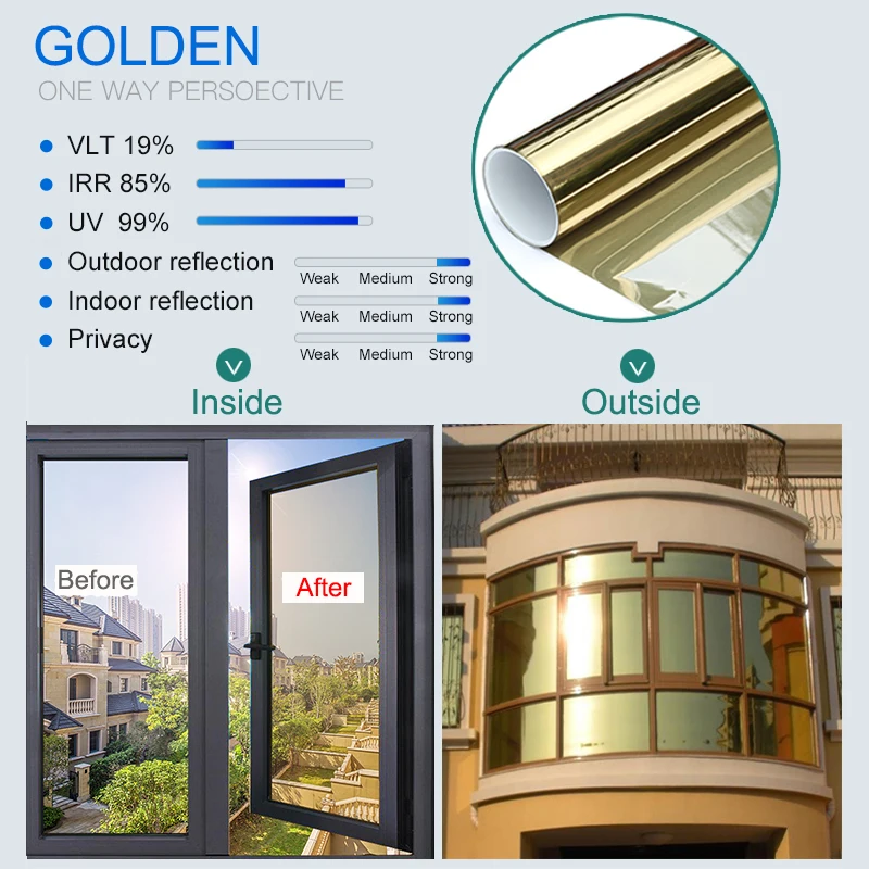 76 centimetri Privacy Un Way Vision Specchio Pellicola Edificio Home Office Finestra Alta Isolamento Sole Solare Tinta Solare Foglio Riflettente Protettivo