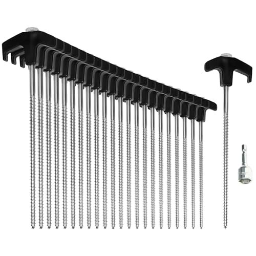 COM-FOUR® 24x picchetti per tenda in acciaio con adattatore per cacciavite a batteria - picchetti a vite - robusti chiodi da terra con filettatura per campeggio e attività all'aperto