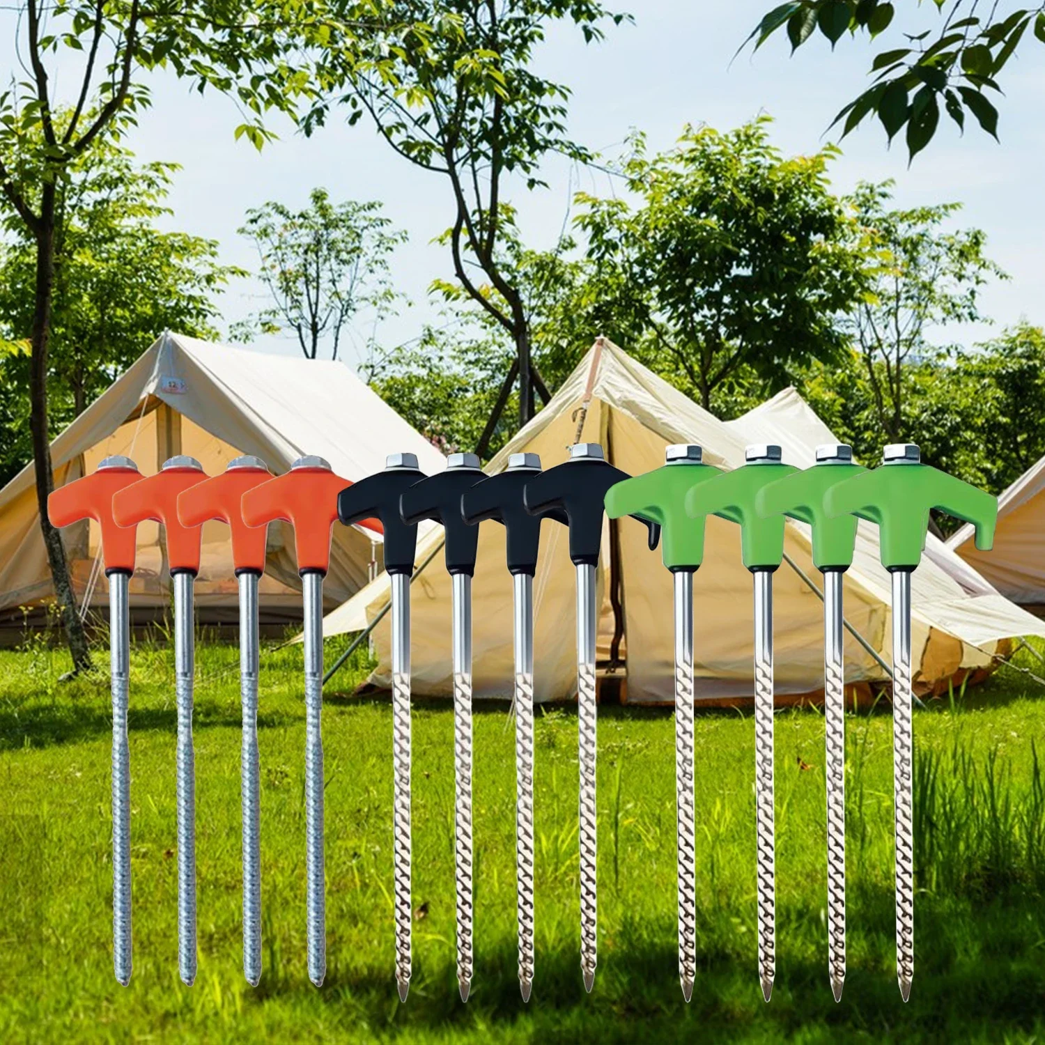 Picchetti a vite da 8 pollici per tenda, nuovi picchetti a vite per ancoraggio, picchetti a vite resistenti per tenda da campeggio all'aperto (8 pezzi)