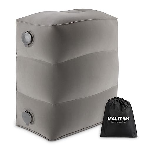 Maliton Poggiapiedi, poggiapiedi gonfiabile per aereo, cuscino da viaggio per bambini, altezza regolabile, poggiagambe per auto, treno, ufficio, pieghevole e portatile da viaggio (Grigio, 1 pezzo)
