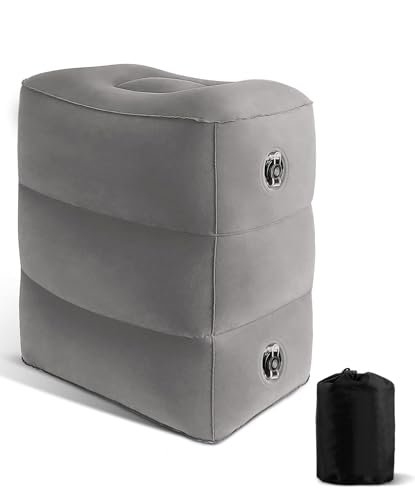 Litimkat Cuscino Poggiapiedi Gonfiabile Regolabile - Cuscino da Viaggio per Dormire, Adatto per Ufficio e Casa, Grigio